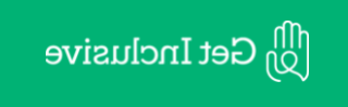 Get Inclusive的标志由一个人的左手、头和肩膀组成，他的左手在手掌中举起. 人和手都是绿色背景下的白色轮廓. “Get Inclusive”字样就在他们的右边.